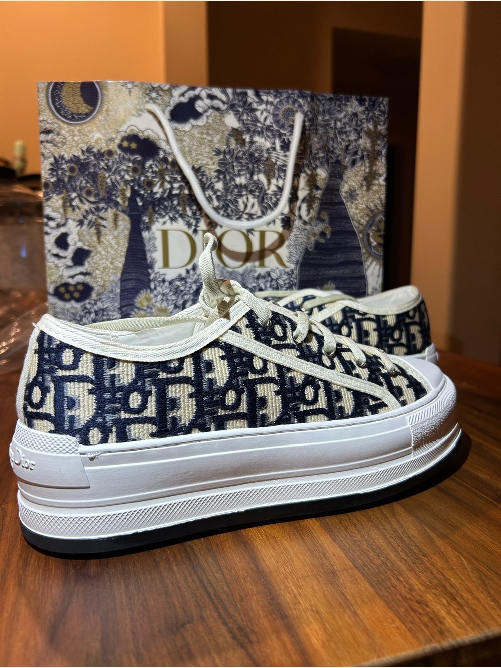 Dior Blue and Cream Oblique Canvas Low-Top Sneakers
